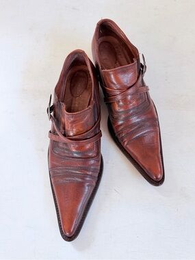 Italian leather pointed toe brown boho shoes